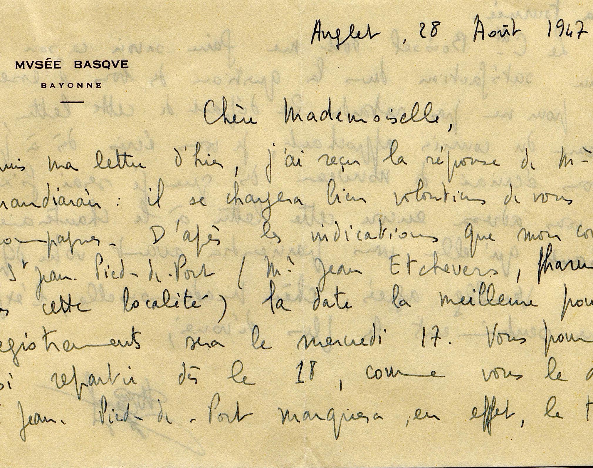 Recto d'une lettre du professeur Gavel à Claudie Marcel-Dubois  (scan FRAN_0011_03485_L)