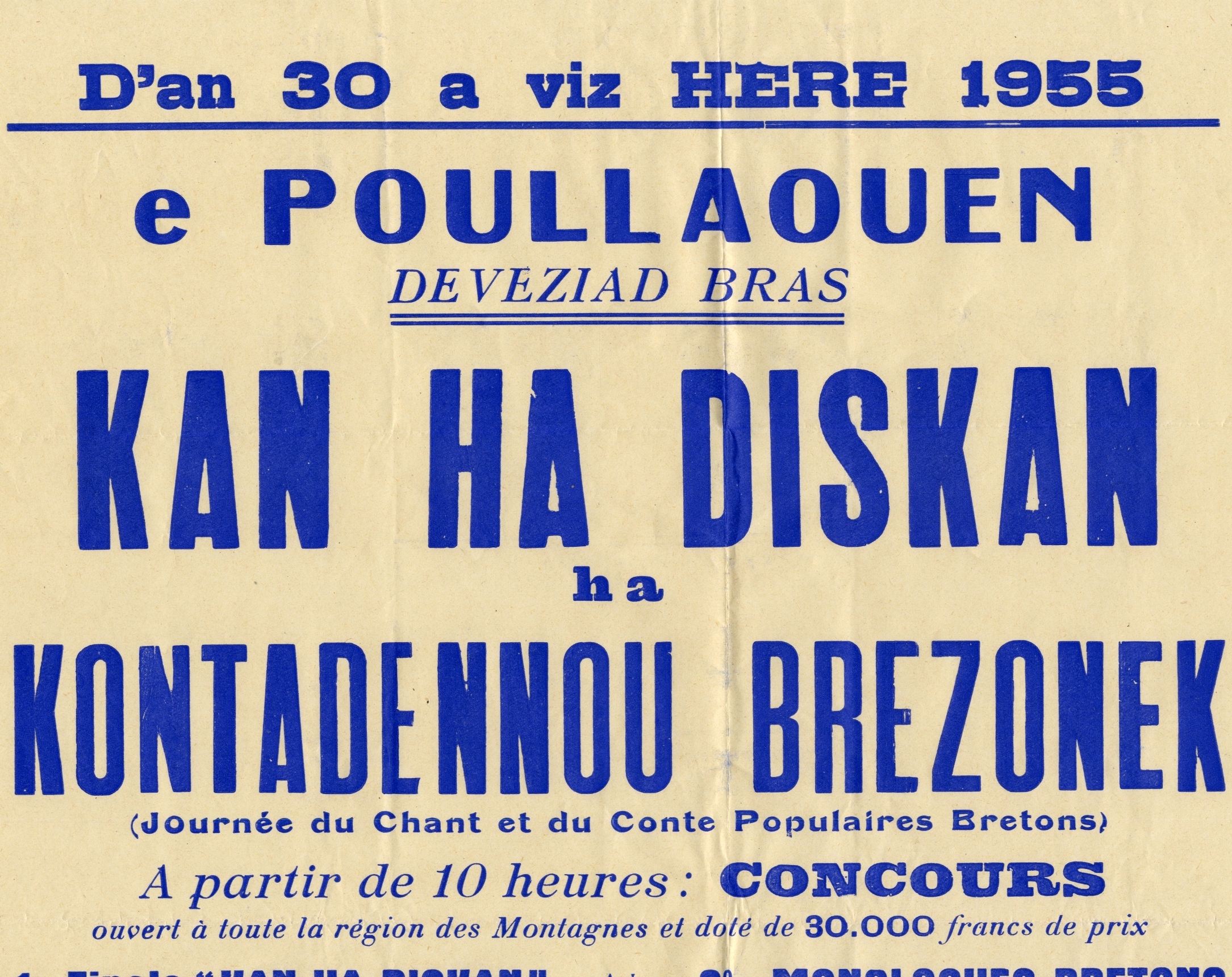 Haut de l'affiche du concours de chant à Poullaouen (Finistère) en 1955