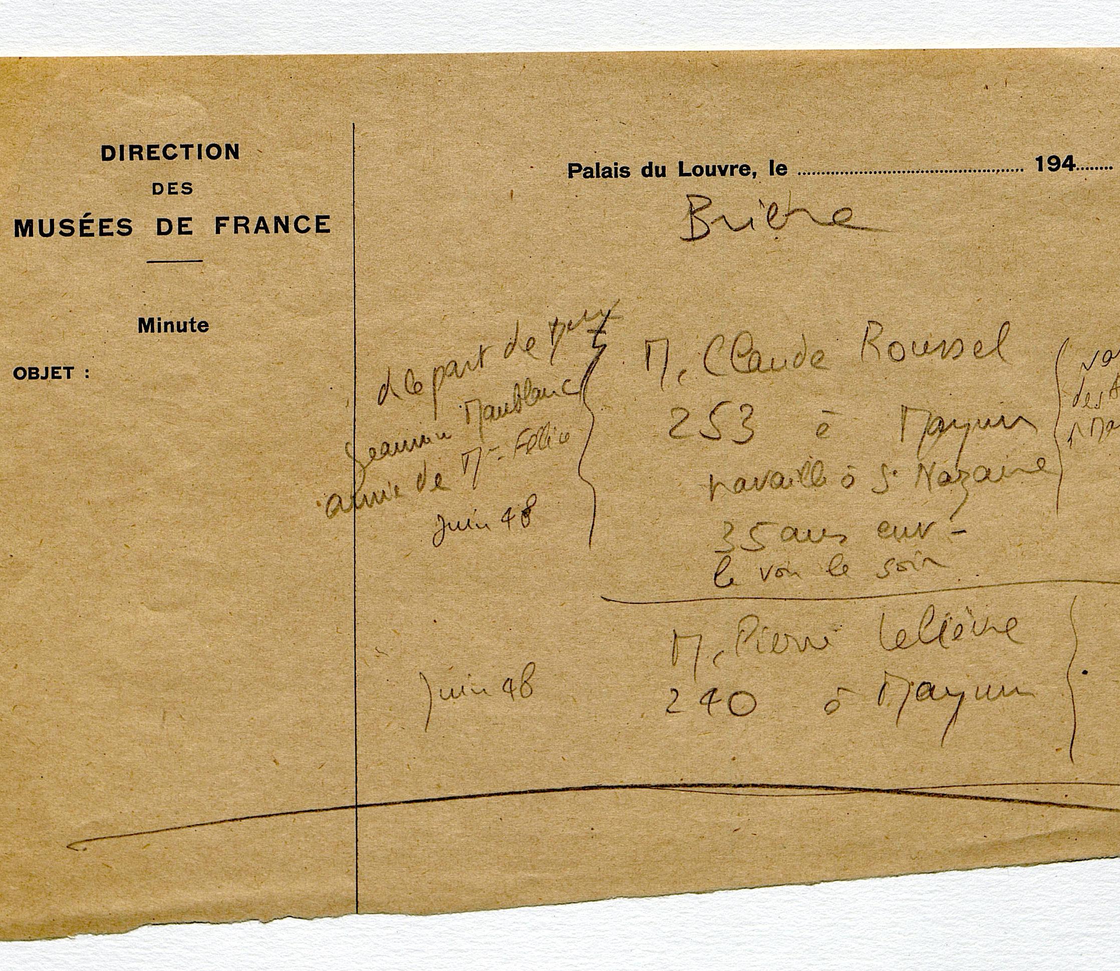 Notes manuscrites de Claudie Marcel-Dubois mentionnant deux des principaux chanteurs enquêtés (Archives nationales, 20130043/46, scan FRAN_0011_04967_L.jpg)