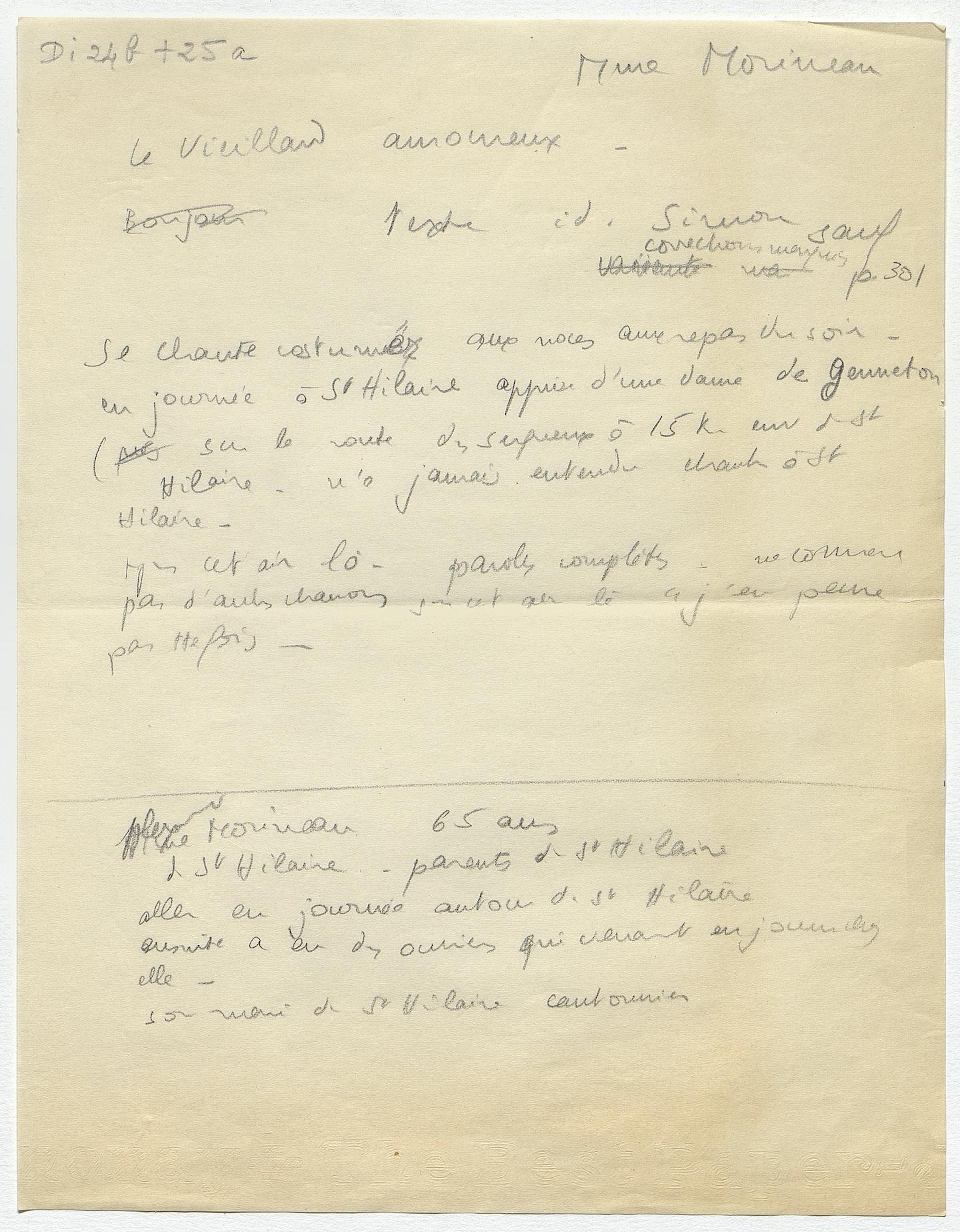 Notes relatives à  deux disques gravés auprès de Mme Morineau à Saint-Hilaire du bois (Maine-et-Loire)