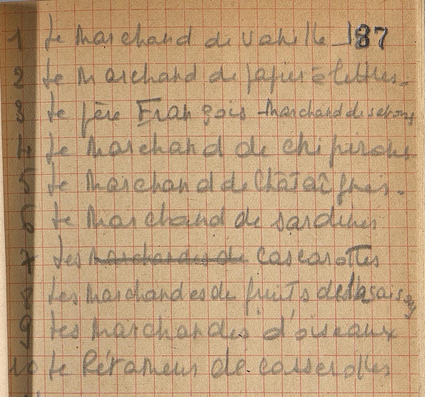 Page du carnet d'enquête (1947)